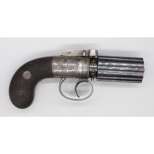 17 - Fine cased six shot Williams & Powell 100 bore percussion pepperbox revolver, 2.25