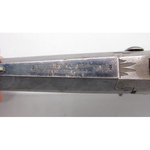 18 - Colt No.1 .41 rimfire Derringer pistol, the barrel with details to the top rib and Hartford address,... 