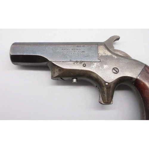 21 - Southerner single shot .41 rimfire Derringer pistol by `Brown MFG Co Newburyport Mass. Pat Apr 9 186... 