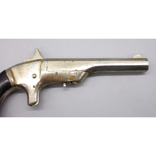 22 - Unnamed Merwin & Bray .30 rimfire single shot Derringer pistol, nickel plated with 3.5