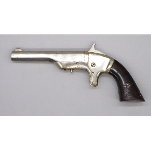22 - Unnamed Merwin & Bray .30 rimfire single shot Derringer pistol, nickel plated with 3.5