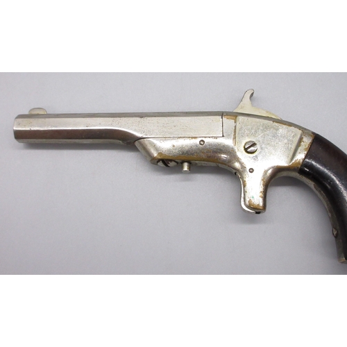 22 - Unnamed Merwin & Bray .30 rimfire single shot Derringer pistol, nickel plated with 3.5