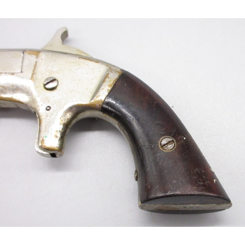 22 - Unnamed Merwin & Bray .30 rimfire single shot Derringer pistol, nickel plated with 3.5