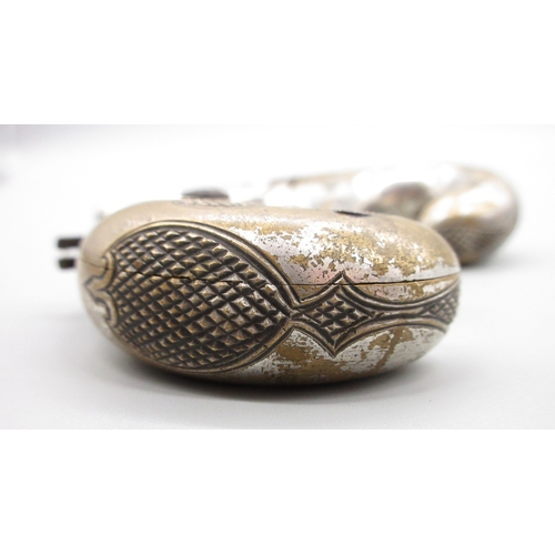 24 - Cased matched pair of Moores Patent .41 rimfire Derringer pistols, nickel plated with scroll engravi... 