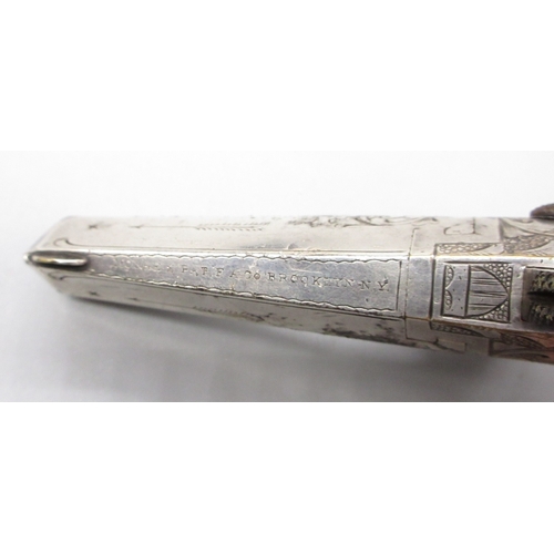 24 - Cased matched pair of Moores Patent .41 rimfire Derringer pistols, nickel plated with scroll engravi... 