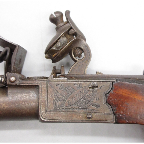 25 - Cased pair of flintlock pocket pistols with folding triggers by Brunn London, 1.25