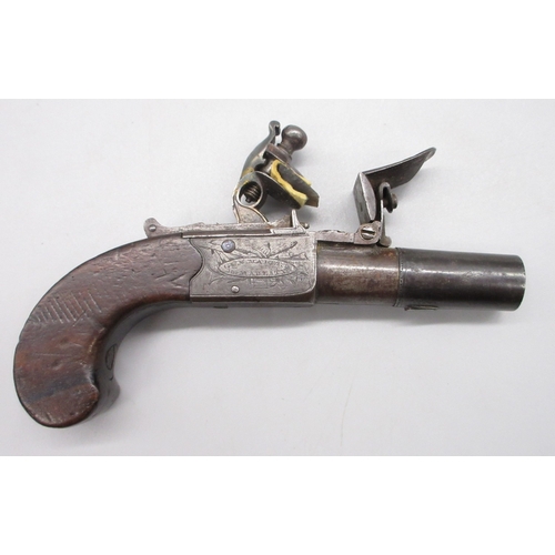 26 - Cased pair of 40 bore flintlock pocket pistols with folding triggers by `H.W.MORTIMER LONDON, Gun Ma... 