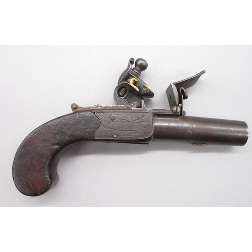 26 - Cased pair of 40 bore flintlock pocket pistols with folding triggers by `H.W.MORTIMER LONDON, Gun Ma... 