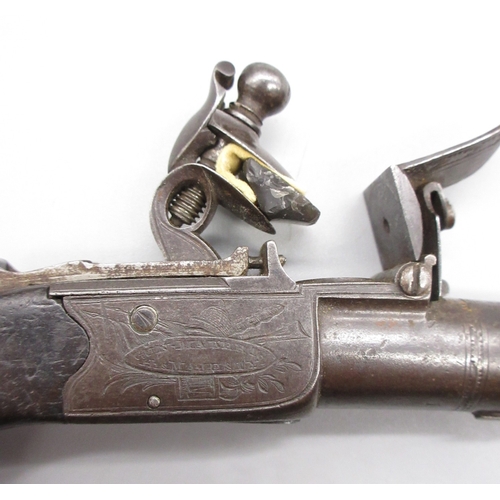 26 - Cased pair of 40 bore flintlock pocket pistols with folding triggers by `H.W.MORTIMER LONDON, Gun Ma... 