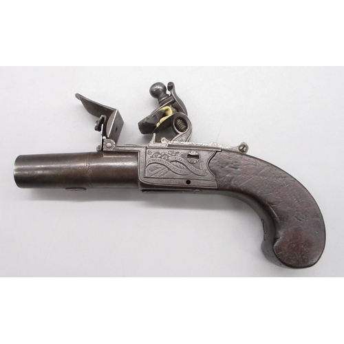 26 - Cased pair of 40 bore flintlock pocket pistols with folding triggers by `H.W.MORTIMER LONDON, Gun Ma... 