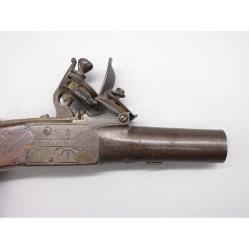 27 - Flintlock 40 bore pocket pistol with folding trigger by `Styan Manchester', 1.75