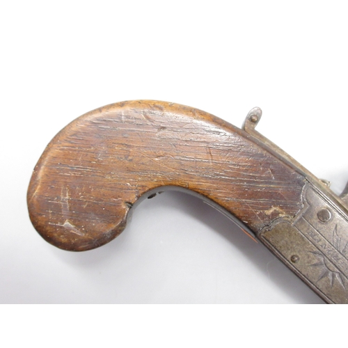 27 - Flintlock 40 bore pocket pistol with folding trigger by `Styan Manchester', 1.75