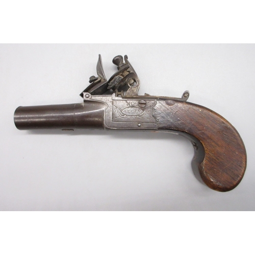 27 - Flintlock 40 bore pocket pistol with folding trigger by `Styan Manchester', 1.75