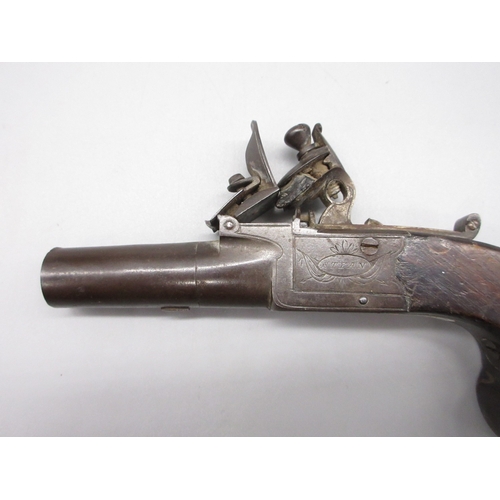 27 - Flintlock 40 bore pocket pistol with folding trigger by `Styan Manchester', 1.75