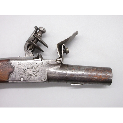 28 - Flintlock 36 bore pocket pistol with folding trigger by `Dunderdale & Mabson', 1.75