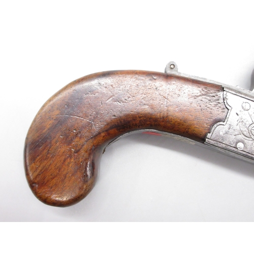 28 - Flintlock 36 bore pocket pistol with folding trigger by `Dunderdale & Mabson', 1.75