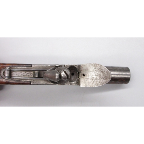 28 - Flintlock 36 bore pocket pistol with folding trigger by `Dunderdale & Mabson', 1.75