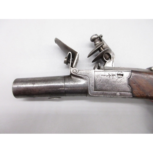 28 - Flintlock 36 bore pocket pistol with folding trigger by `Dunderdale & Mabson', 1.75