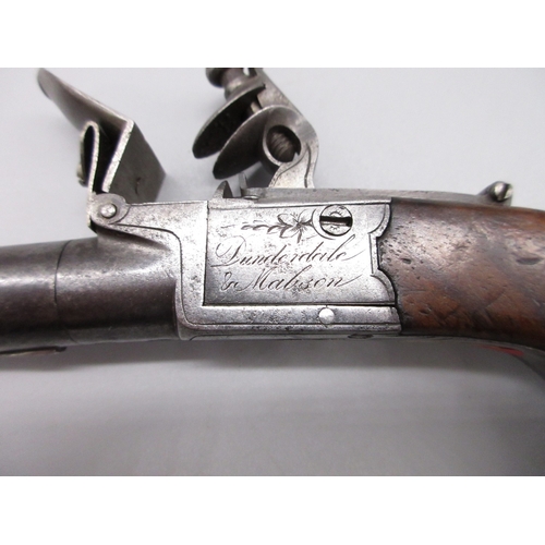 28 - Flintlock 36 bore pocket pistol with folding trigger by `Dunderdale & Mabson', 1.75