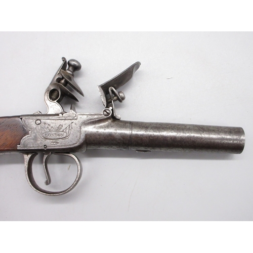 30 - 18th Century flintlock 54 bore pocket pistol by `Ryan & Watson London' 2.5