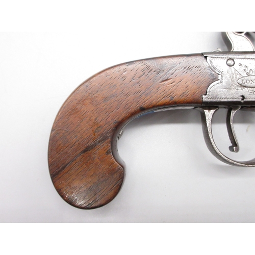 30 - 18th Century flintlock 54 bore pocket pistol by `Ryan & Watson London' 2.5