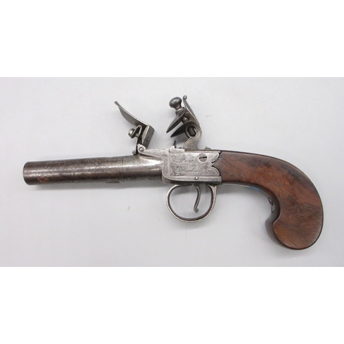 30 - 18th Century flintlock 54 bore pocket pistol by `Ryan & Watson London' 2.5