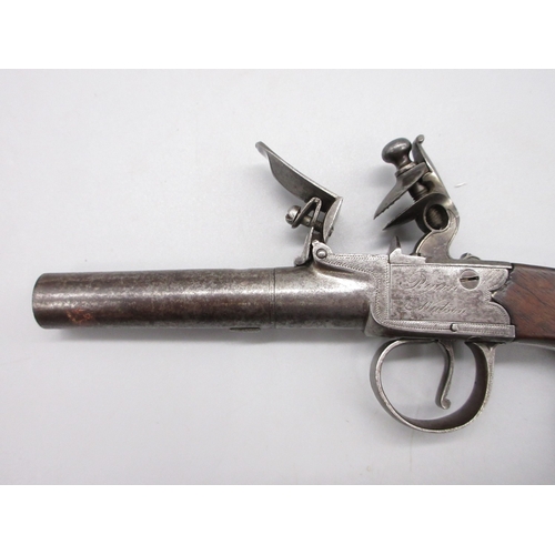30 - 18th Century flintlock 54 bore pocket pistol by `Ryan & Watson London' 2.5