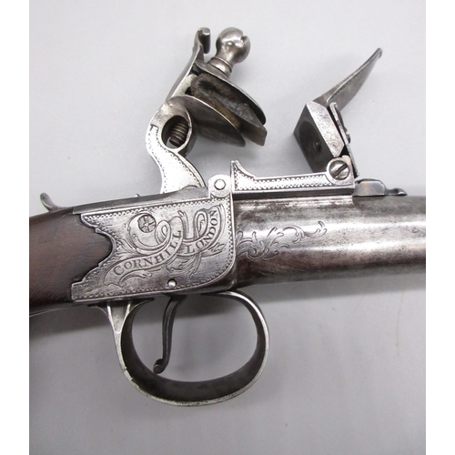 33 - Silver mounted Queen Anne style flintlock cannon barrel pistol by `Heylin Cornhill London', 6