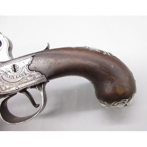 33 - Silver mounted Queen Anne style flintlock cannon barrel pistol by `Heylin Cornhill London', 6