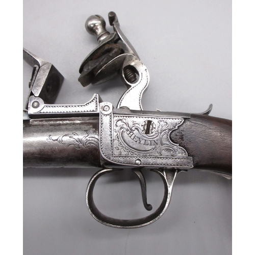 33 - Silver mounted Queen Anne style flintlock cannon barrel pistol by `Heylin Cornhill London', 6