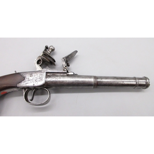 33 - Silver mounted Queen Anne style flintlock cannon barrel pistol by `Heylin Cornhill London', 6