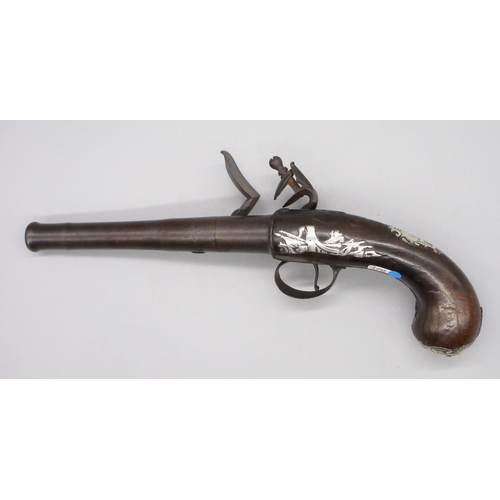 35 - Pair of Queen Anne 20 bore flintlock cannon barrel pistols by `Hawks of Oxford', 6