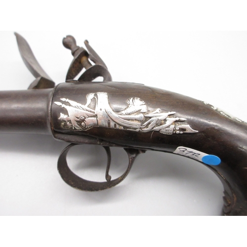 35 - Pair of Queen Anne 20 bore flintlock cannon barrel pistols by `Hawks of Oxford', 6