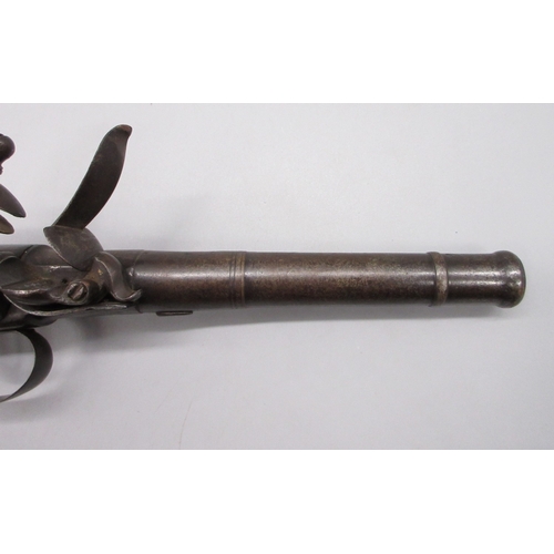 35 - Pair of Queen Anne 20 bore flintlock cannon barrel pistols by `Hawks of Oxford', 6