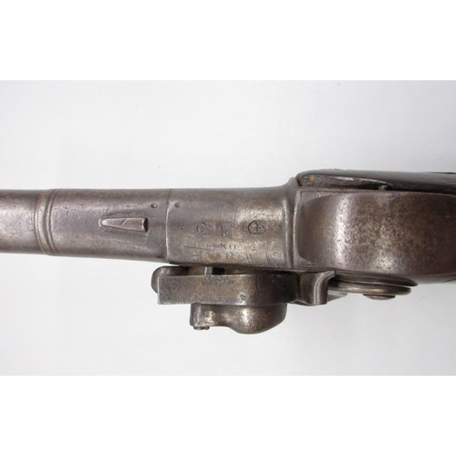 35 - Pair of Queen Anne 20 bore flintlock cannon barrel pistols by `Hawks of Oxford', 6