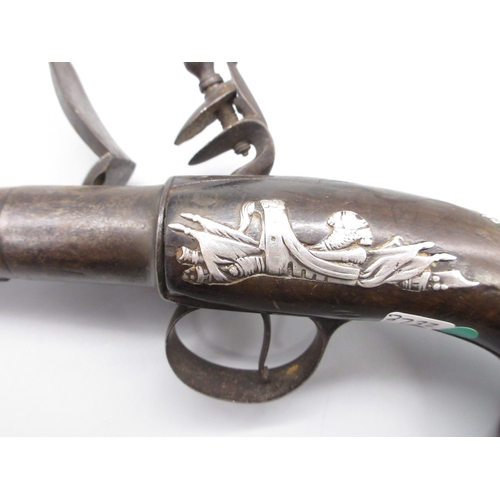 35 - Pair of Queen Anne 20 bore flintlock cannon barrel pistols by `Hawks of Oxford', 6