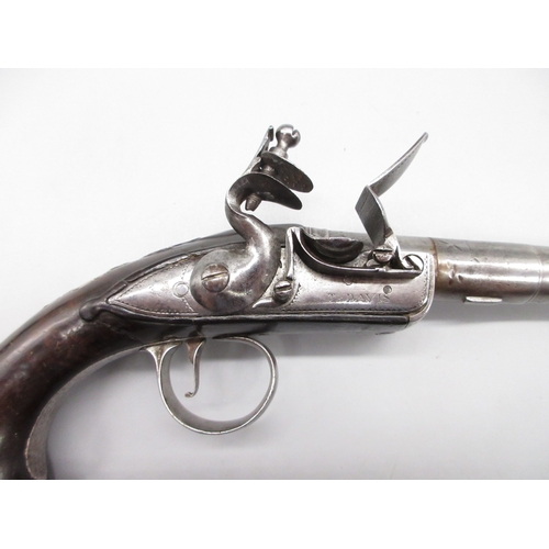 36 - A fine Queen Anne silver mounted half stocked flintlock 20 bore pistol by `T. Davis London' 5.5