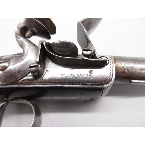 36 - A fine Queen Anne silver mounted half stocked flintlock 20 bore pistol by `T. Davis London' 5.5