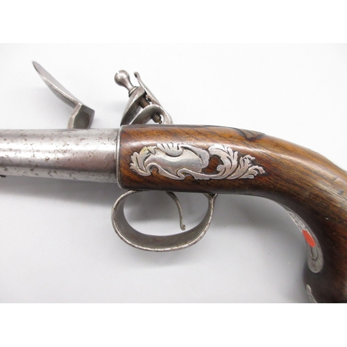 37 - Queen Anne 70 bore flintlock cannon barrel pistol by `Clarke London', 4.5