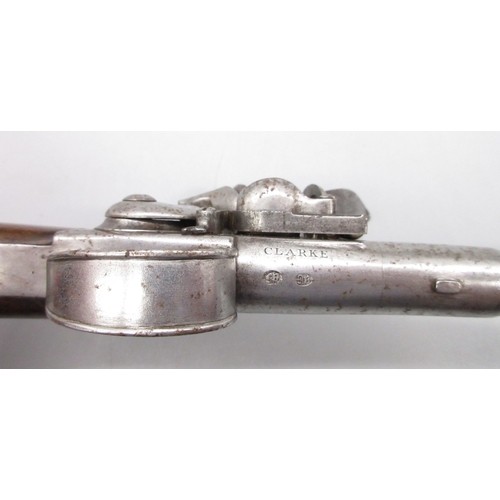 37 - Queen Anne 70 bore flintlock cannon barrel pistol by `Clarke London', 4.5