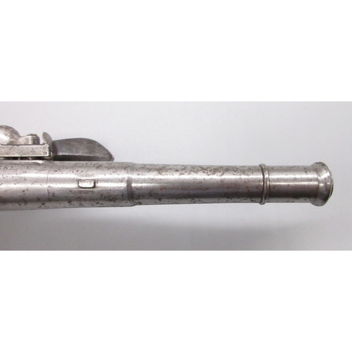 37 - Queen Anne 70 bore flintlock cannon barrel pistol by `Clarke London', 4.5