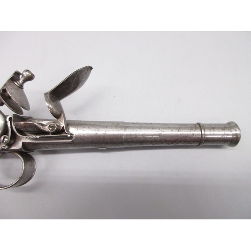 37 - Queen Anne 70 bore flintlock cannon barrel pistol by `Clarke London', 4.5