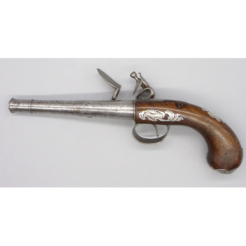 37 - Queen Anne 70 bore flintlock cannon barrel pistol by `Clarke London', 4.5