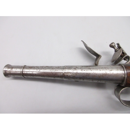 37 - Queen Anne 70 bore flintlock cannon barrel pistol by `Clarke London', 4.5