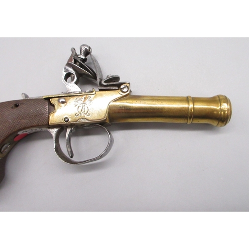 38 - 40 bore brass flintlock cannon barrel pocket pistol, 2.5