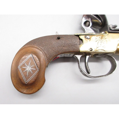 38 - 40 bore brass flintlock cannon barrel pocket pistol, 2.5