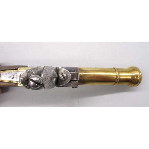 38 - 40 bore brass flintlock cannon barrel pocket pistol, 2.5