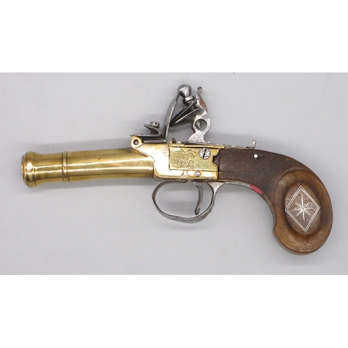 38 - 40 bore brass flintlock cannon barrel pocket pistol, 2.5