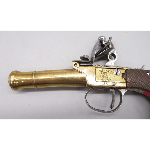38 - 40 bore brass flintlock cannon barrel pocket pistol, 2.5