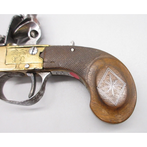 38 - 40 bore brass flintlock cannon barrel pocket pistol, 2.5